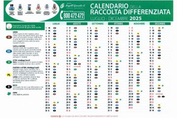 Calendario raccolta differenziata anno 2025 da luglio a settembre